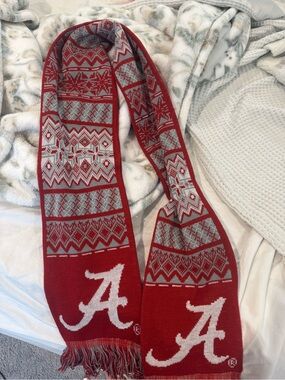 Red and Gray Knit Team Scarf with Script 'A'